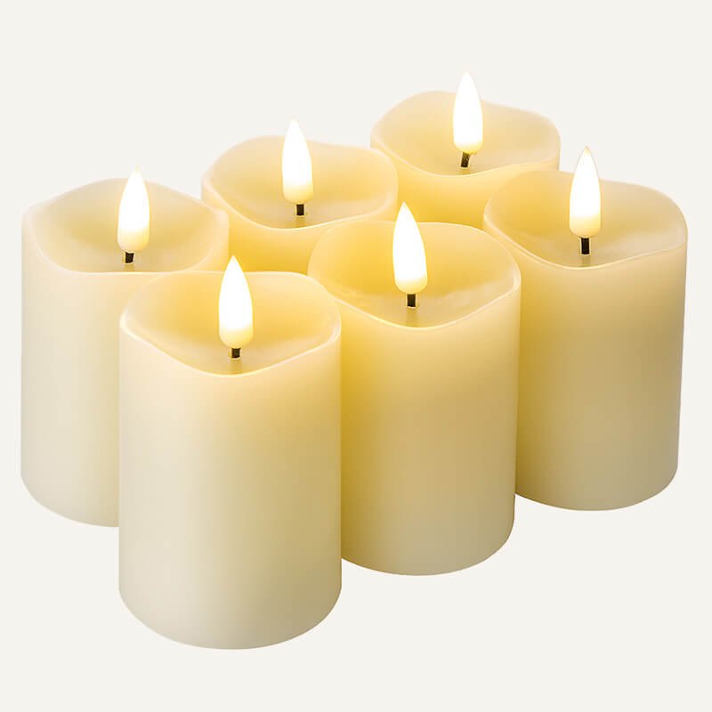 Flameless wax pillar candles Set Of 6