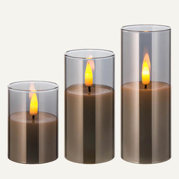 Customized D5cm Real Flame Led Candle Set Of 3