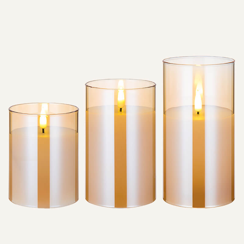 Glass real wax led candle Set Of 3