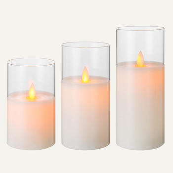 D7.5cm Glass Moving Led Candle Set Of 3