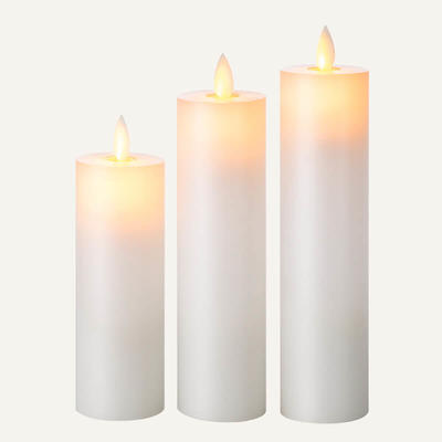D5cm White and Smooth Real Wax Led Candle Set Of 3